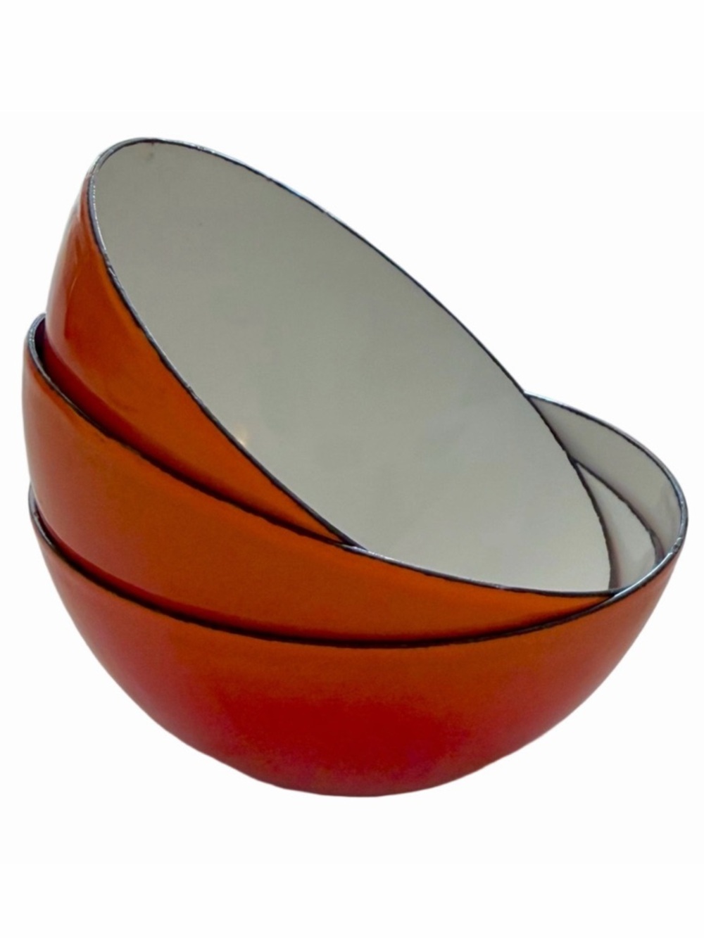Vintage MCM Set of Three Orange Red Ombre Enameled Bowls EUC